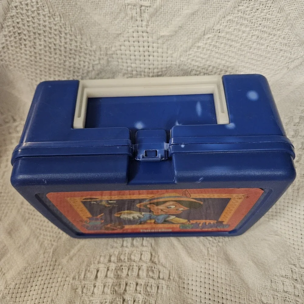 Vintage Disney Pinocchio Plastic Thermos Lunch Box Blue 90s Kidcore Handle